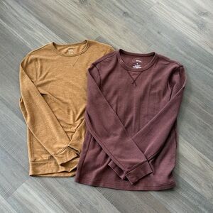 Two Men's Long Sleeve Thermal Tops - gold & Maroon